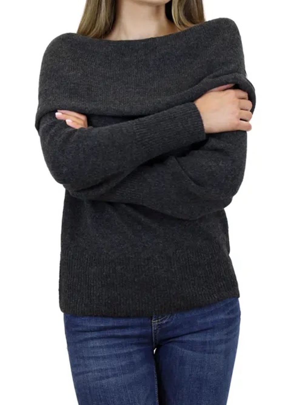 Beachlunchlounge Priscilla Boat Neck Sweater in charcoal